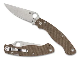 Military&trade; 2 Brown Canvas Micarta CPM CRU-WEAR<Spyderco New